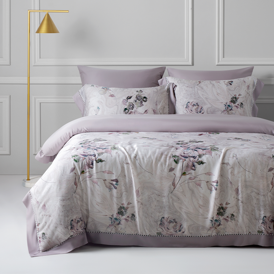 100 Tencel Purple Flowers Printing Bedding Sets