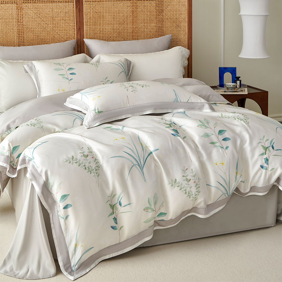 60 Tencel Soft Yellow Print Bedding Sets-Four Pieces
