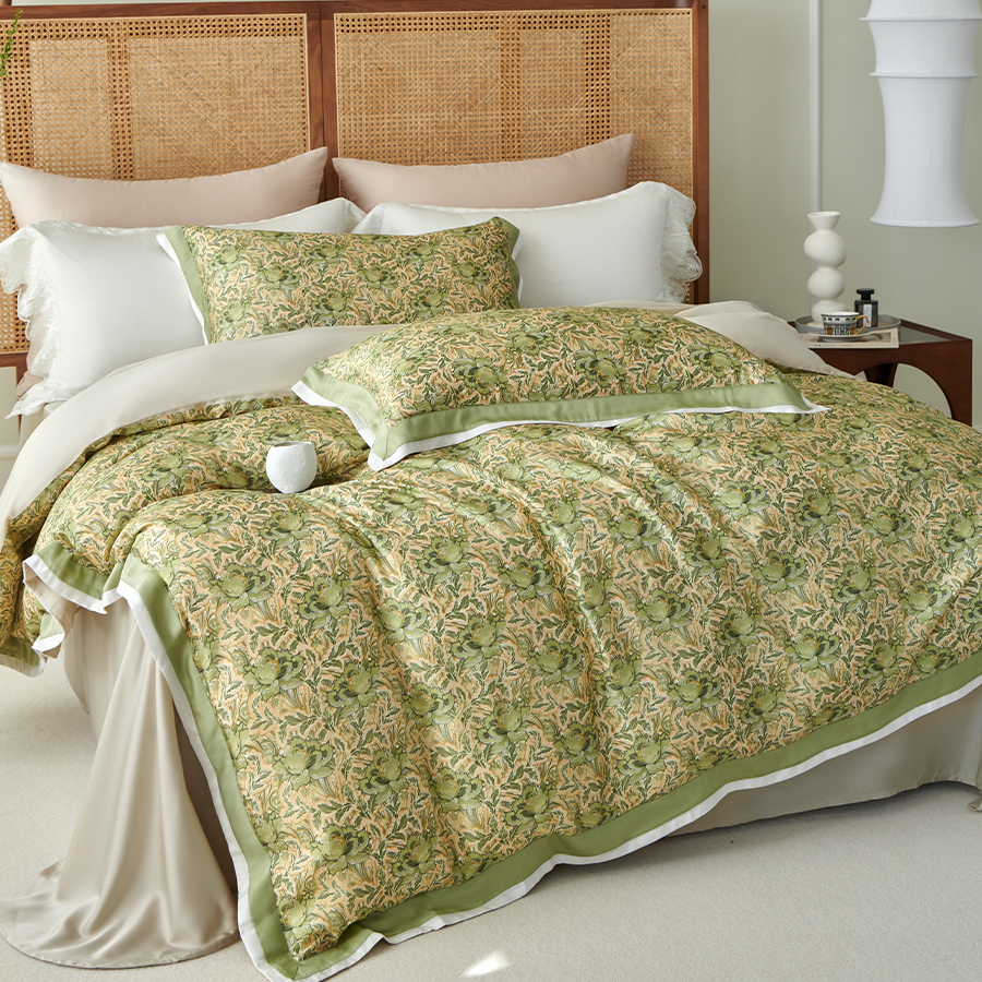 60 Tencel Grass Green Print Four-piece Bedding Sets