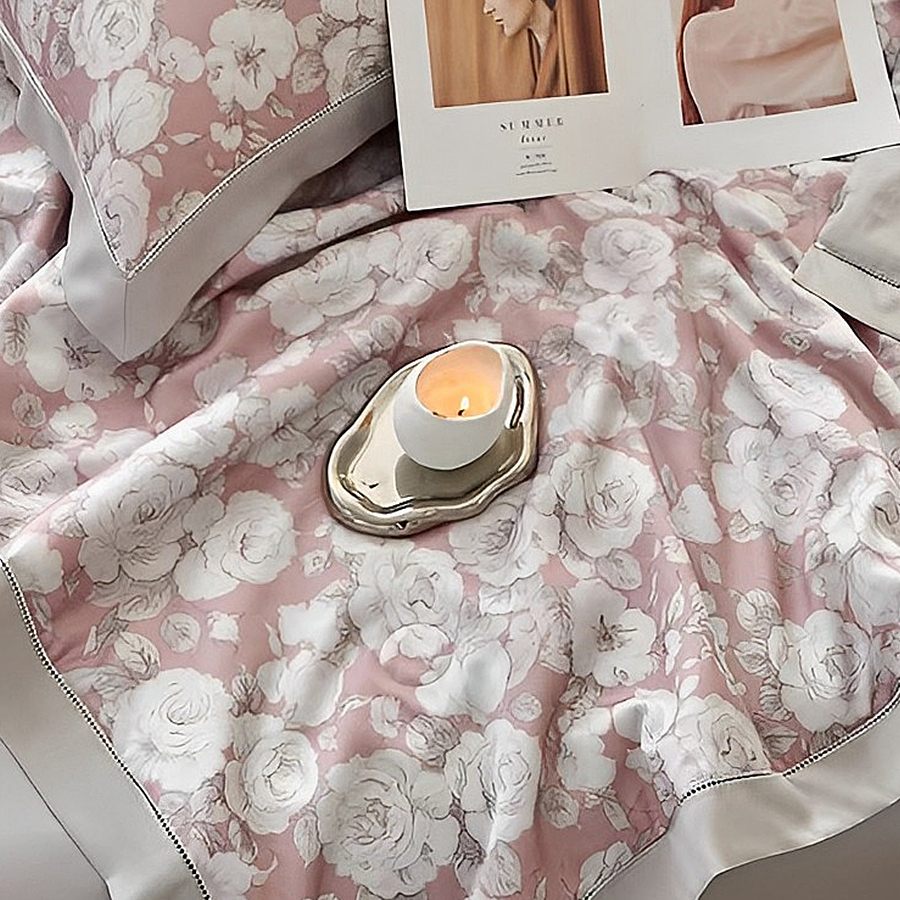 HomeArtique Summer Quilt Purple Flower Print Tencel Silk Quilt