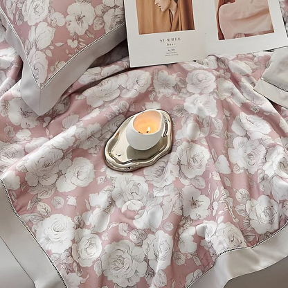 HomeArtique Summer Quilt Purple Flower Print Tencel Silk Quilt