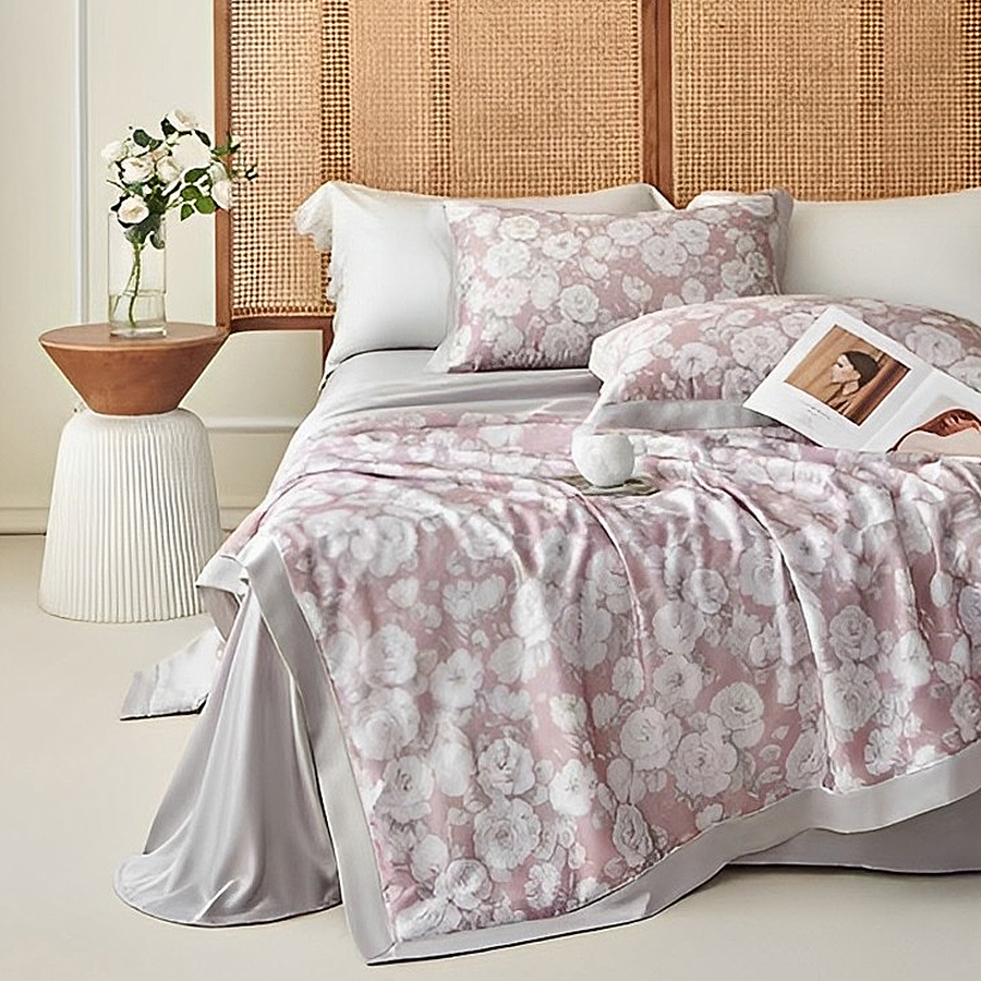 HomeArtique Summer Quilt Purple Flower Print Tencel Silk Quilt