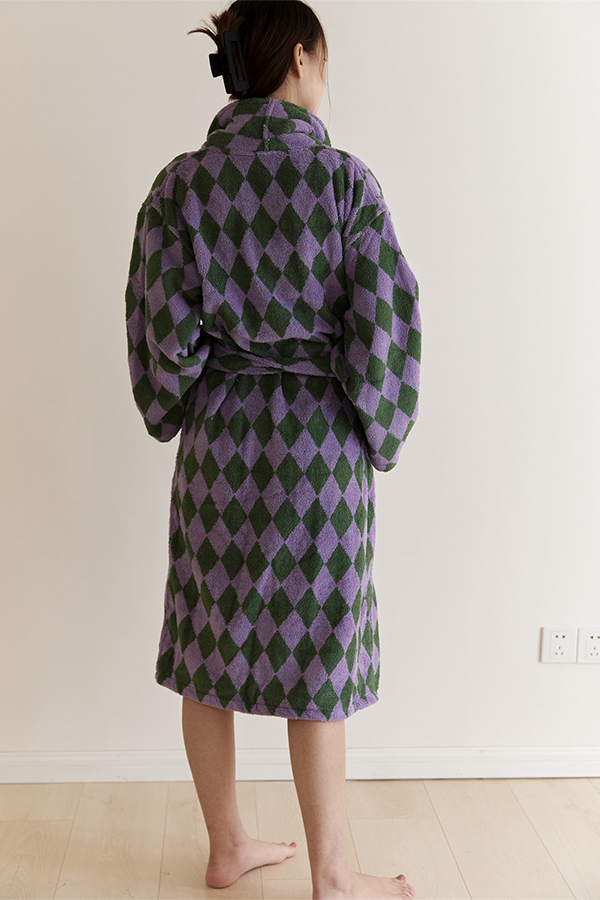 HomeArtique Home Wear Purple Green Diamond Board Long-staple Cotton Bathrobe