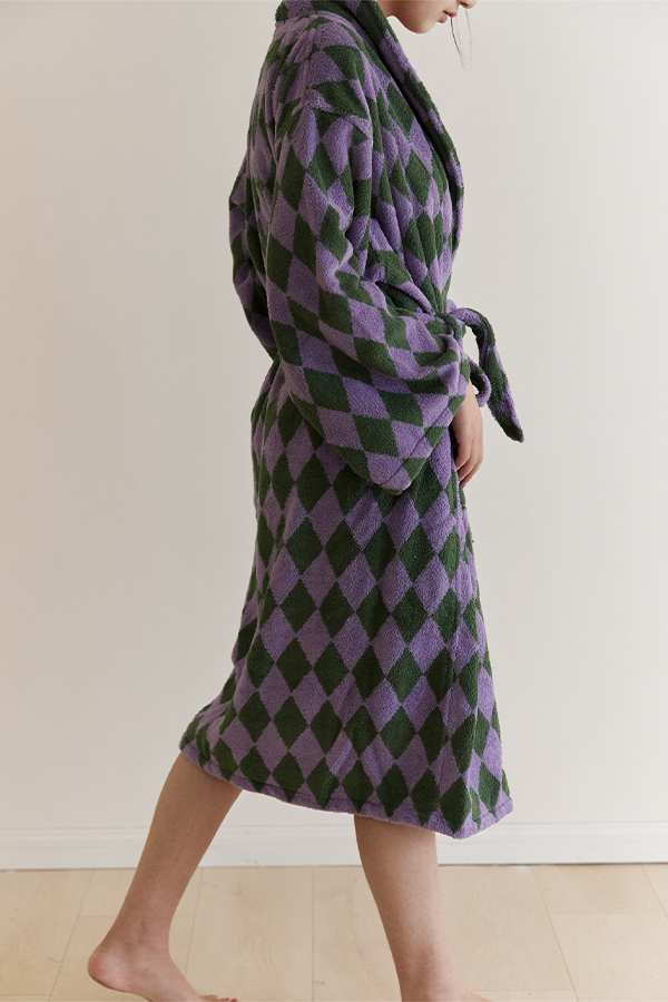 HomeArtique Home Wear Purple Green Diamond Board Long-staple Cotton Bathrobe