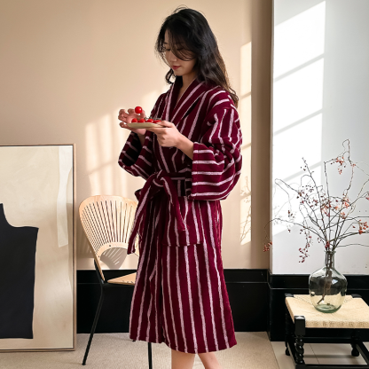 HomeArtique Home Wear Red Couple Long-staple Cotton Bathrobe