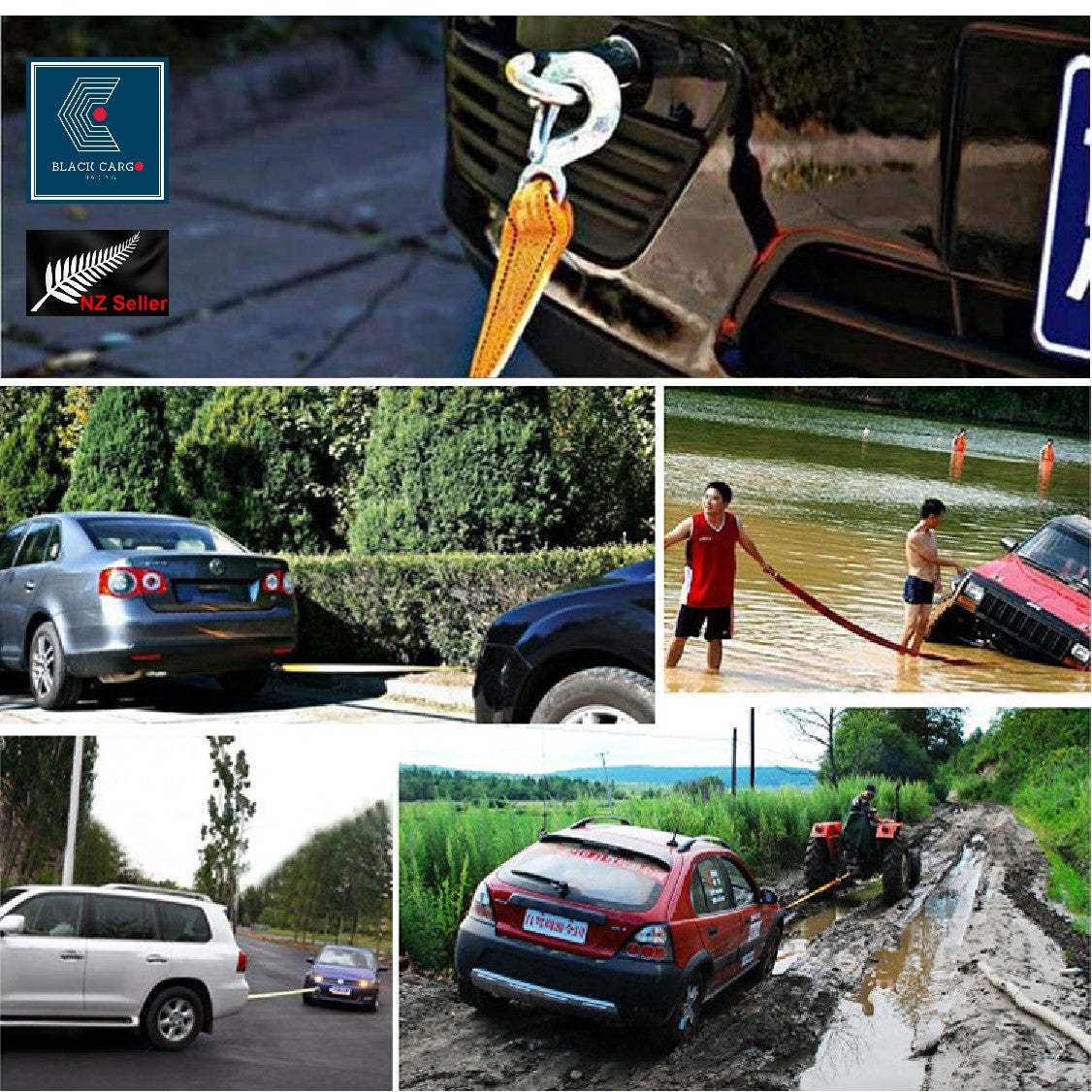 Heavy-Duty Vehicle Tow Strap Tow Rope with Hooks Recovery Rope 5Tons 4Meters