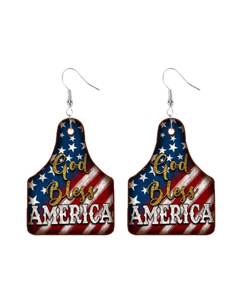 Independence Day Retro Pentagram Flag Double-Sided Pu Earrings
