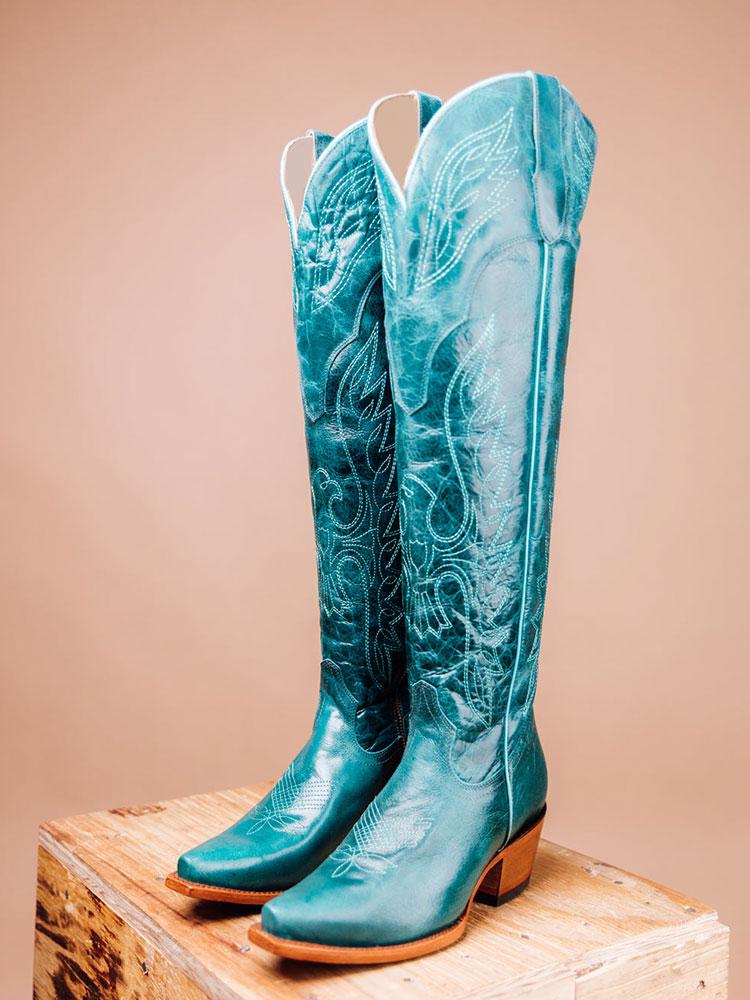 Eagle Wing Embroidered Snip Zip Western Knee High Boots