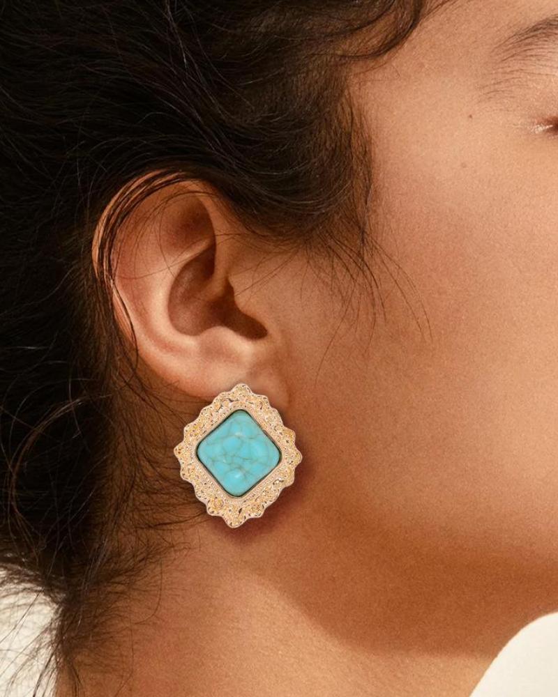 Vintage Turquoise Alloy Studded Earrings