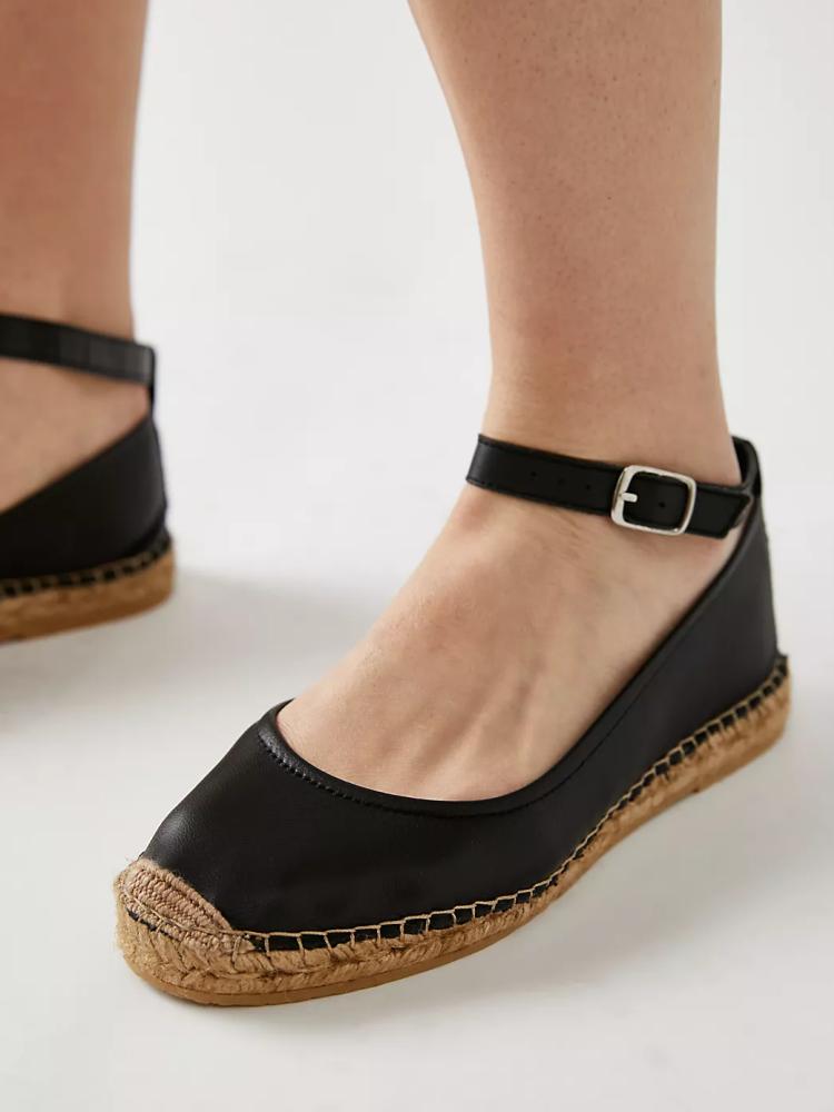 Espadrille Buckled Ankle Strap Round Toe Flats 