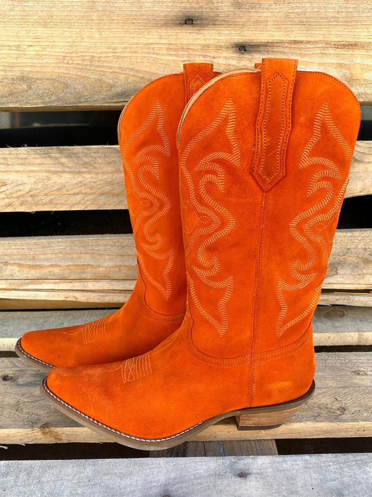 Faux Suede Embroidered Wide Mid Calf Boots Snip Toe Western Cowgirl Heeled Boots