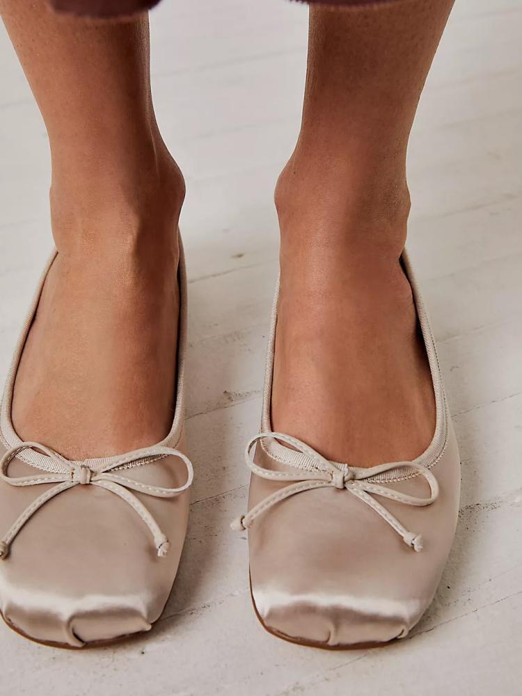 Satin Bow Round Toe Slip-On Ballet Flat For Women