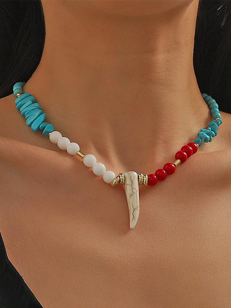 Women's Boho Turquoise Horn Pendant Necklace