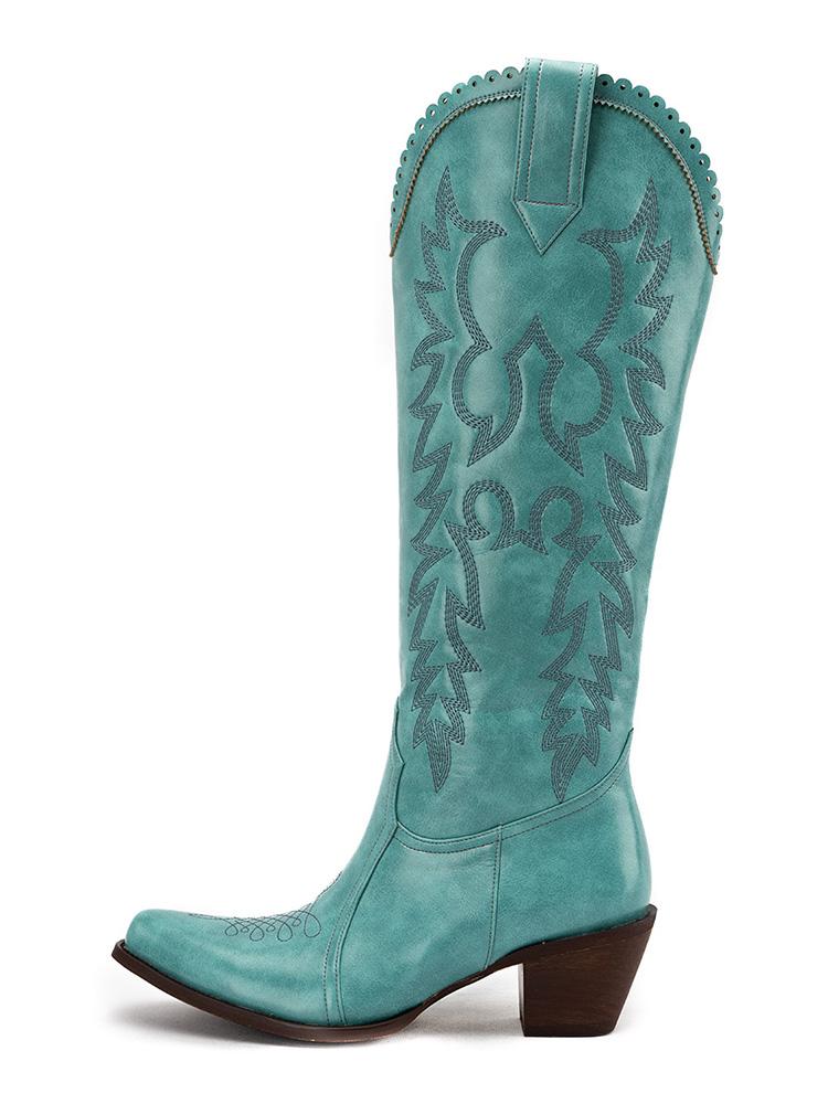 Wavy Trim Wing Embroidered Zip Snip Western Mid Calf Boots