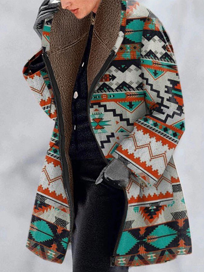 women's aztec coat retro western style hooded fleece coat