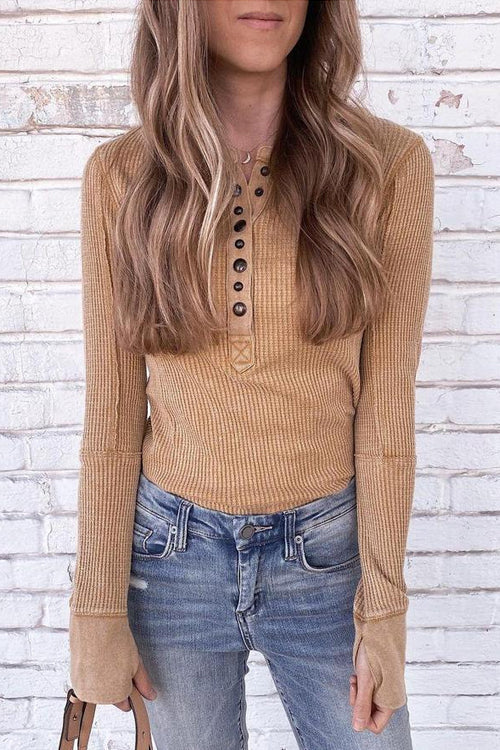 knit long sleeve button henley