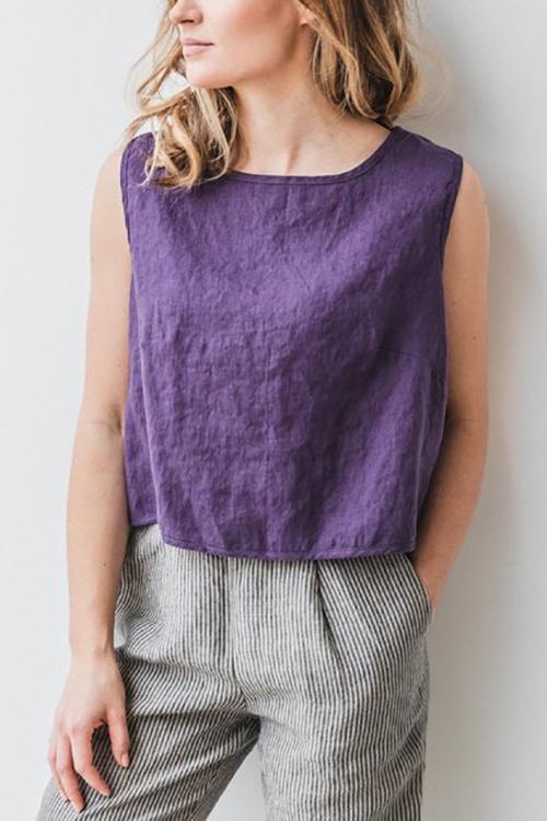 linen o neck sleeveless t shirt