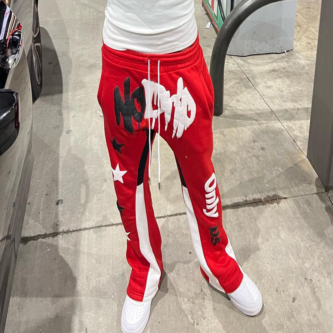 casual letters print flared trousers