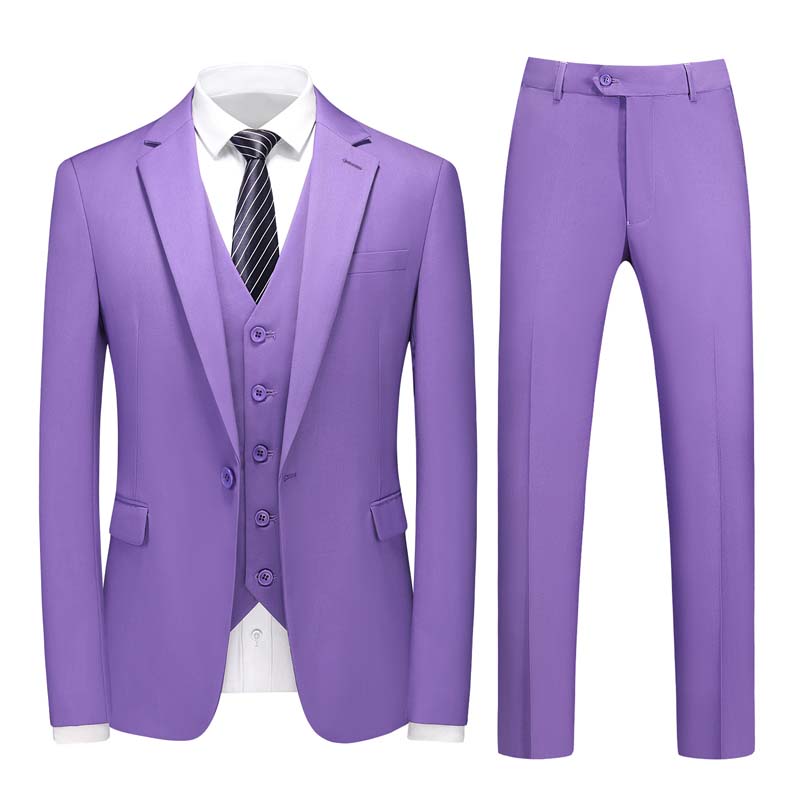 Traje clásico casual de tres piezas de un botón de color sólido