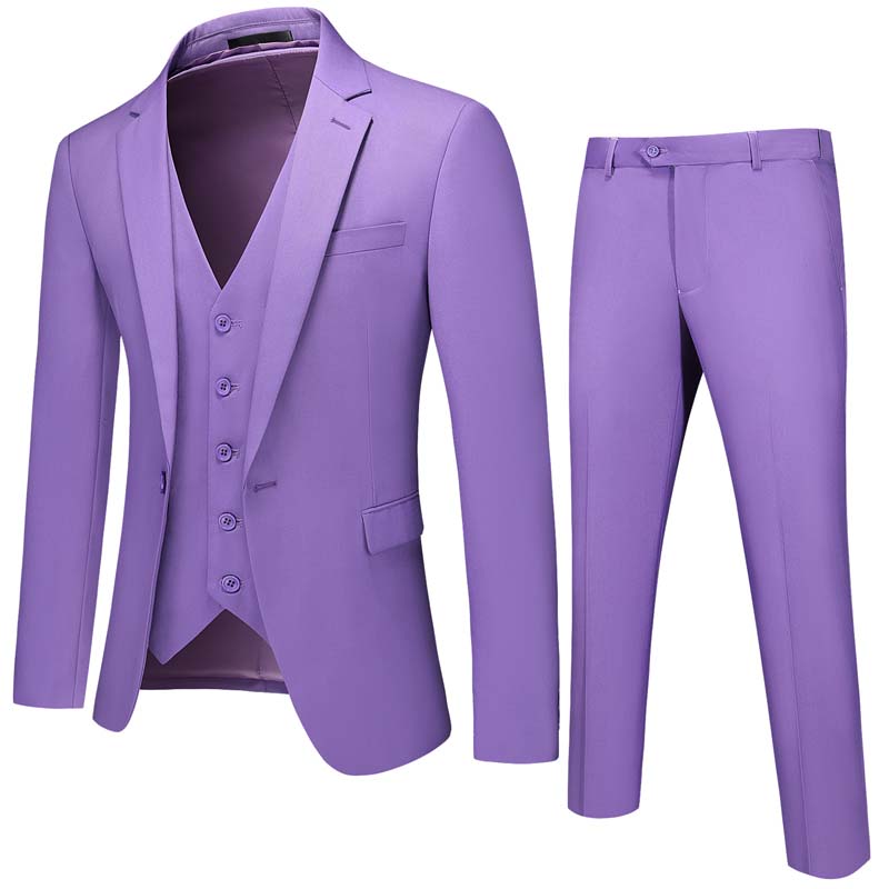 Traje clásico casual de tres piezas de un botón de color sólido
