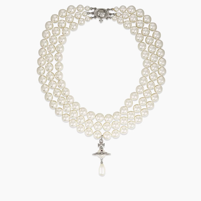 Triple knotted pearl drops Three-dimensional Saturn pearl necklace