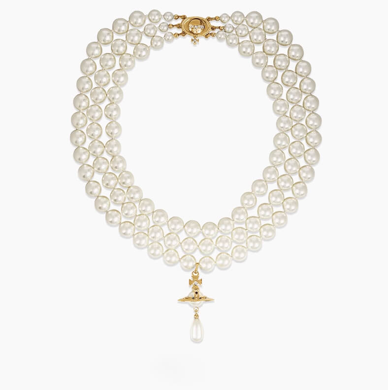 Triple knotted pearl drops Three-dimensional Saturn pearl necklace