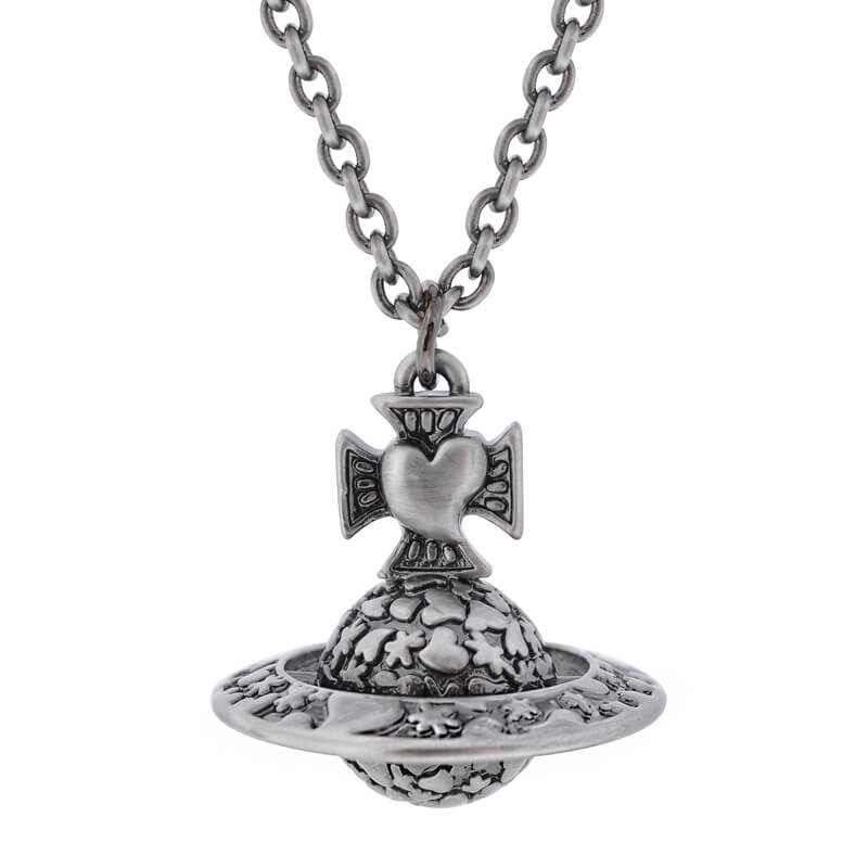 Embossed Love Heart Saturn Necklace