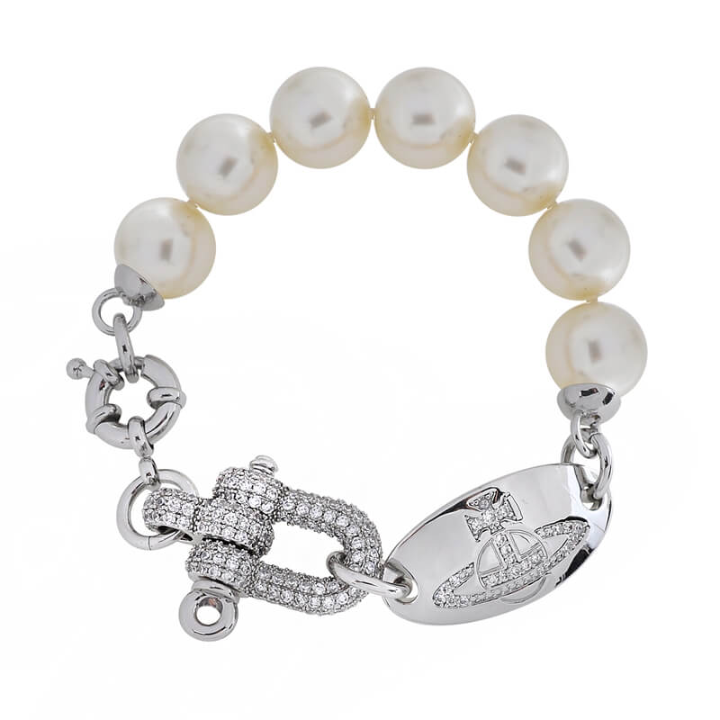 Full diamond U-shaped clasp pearl bracelet