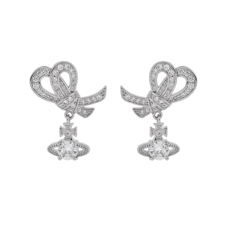 MILLY bow four-prong Saturn diamond earrings
