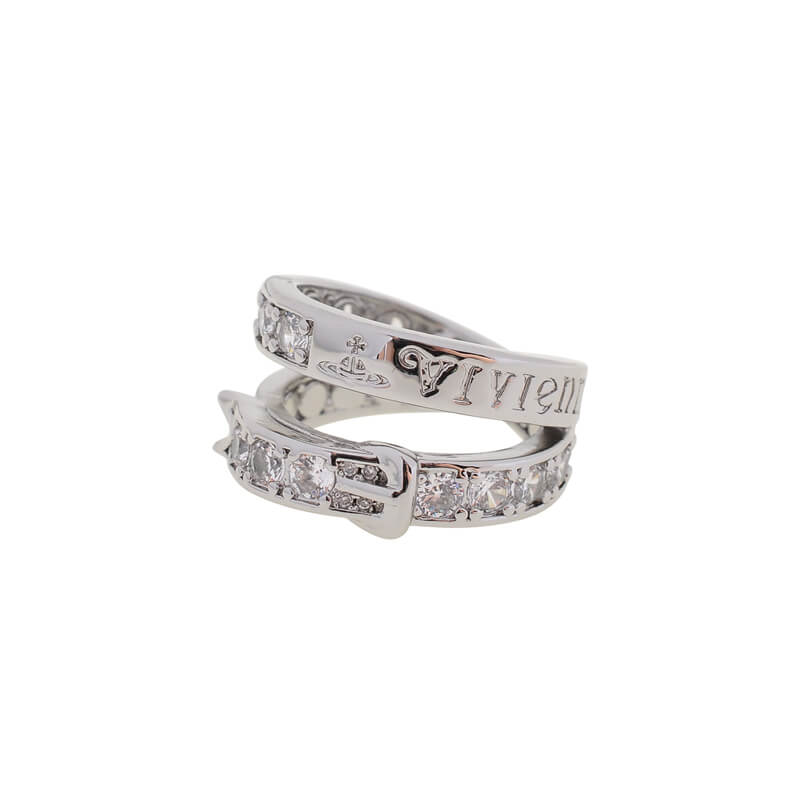Double loop belt buckle monogram diamond rings