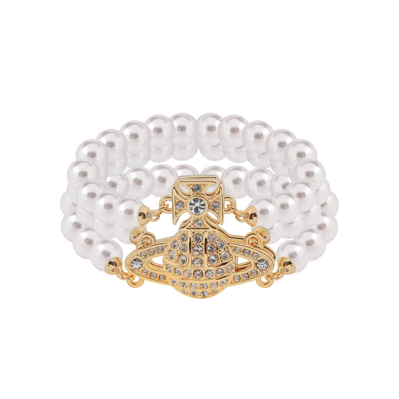 GRAZIELLA Full Diamonds Absorbent Triple Layers Pearl Bracelet