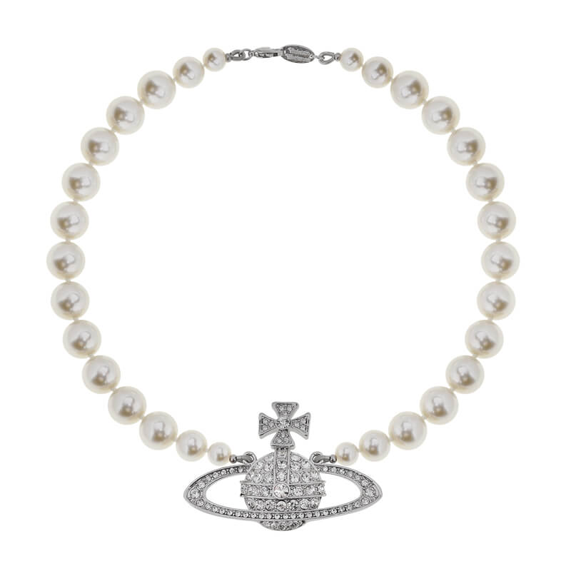Large One Layer Full Diamond Saturn Necklace Short