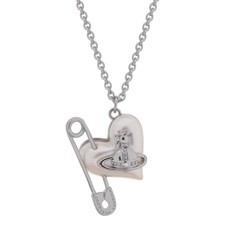 ORIETTA peach heart pearl pin necklace