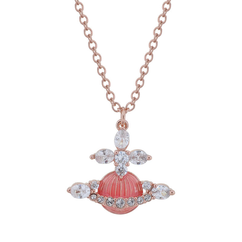 MIREILLE Baked Lacquer Vertical Stripe Saturn Necklace