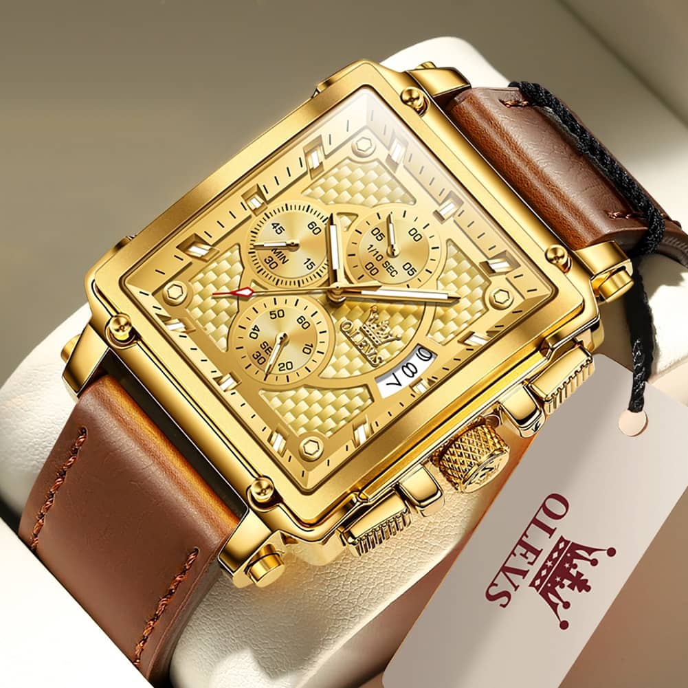  Luxury Square Quartz Wrist Watch Original Waterproof Luminous Chronograph