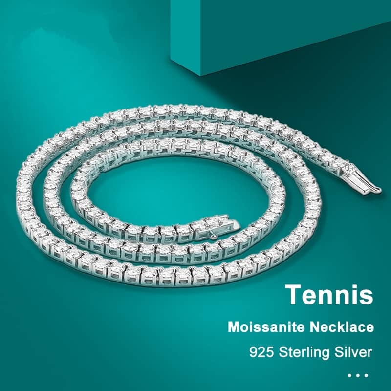 Free Shipping 925 Sterling Silver Moissanite Tennis Necklace for Women Real 4mm Diamonds with GRA Certificate  