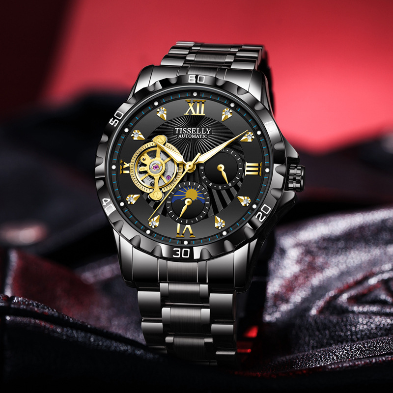 New Luxury Automatic Mechanical Watch Tourbillon Full Stainless Steel  Luminous 