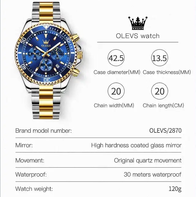 🔥 Free Golden Bracelet And Adjustment Tools Original Quartz Watch New