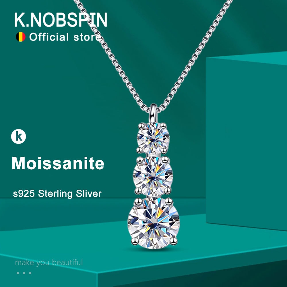 KNOBSPIN D VVS1 Moissanite Diamond Necklace for Woman Wedding Jewely with GRA 925 Sterling Sliver Plated 18k White Gold Necklace