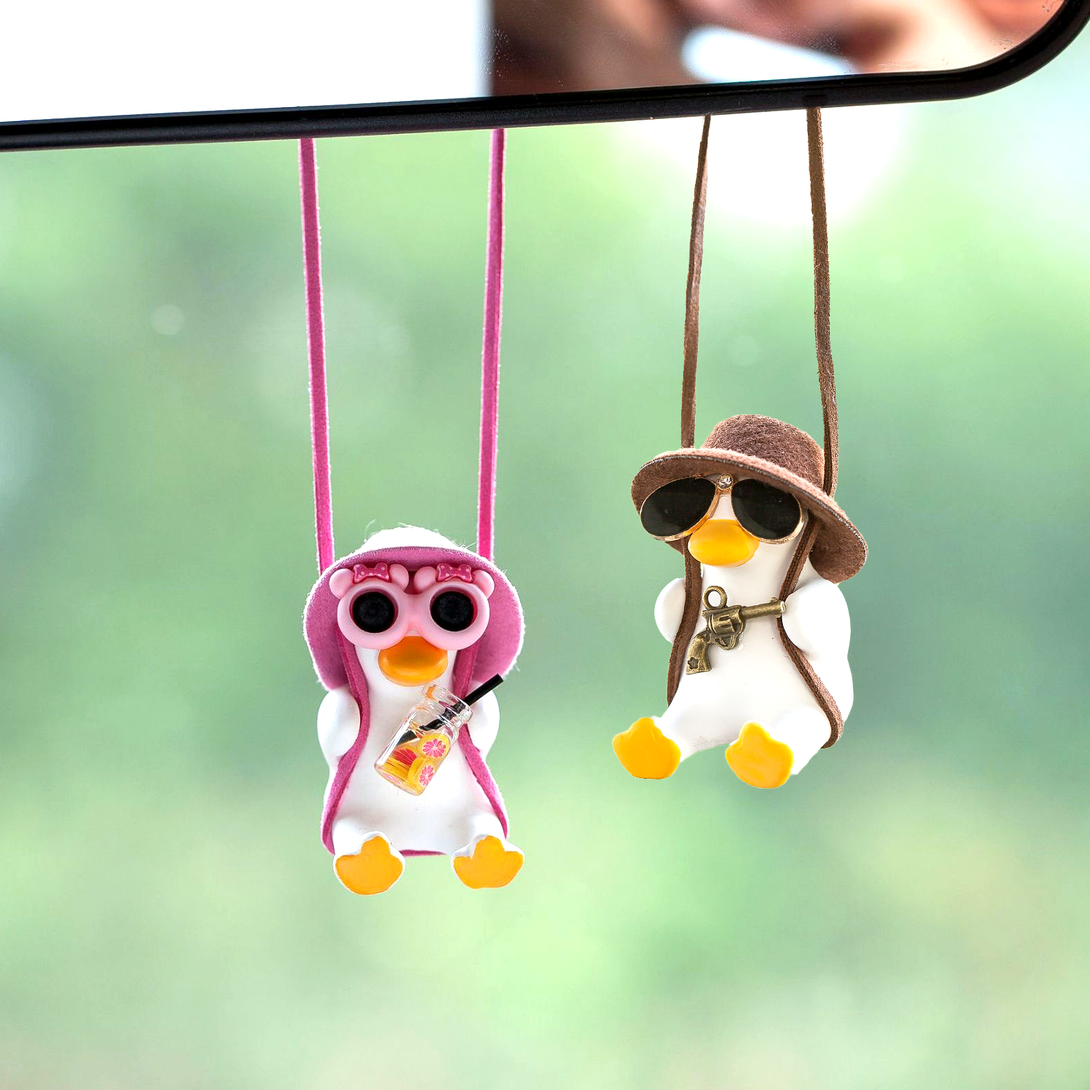 Swinging Duck Family Car Auto Mirror Dashboard Decoration Roasted