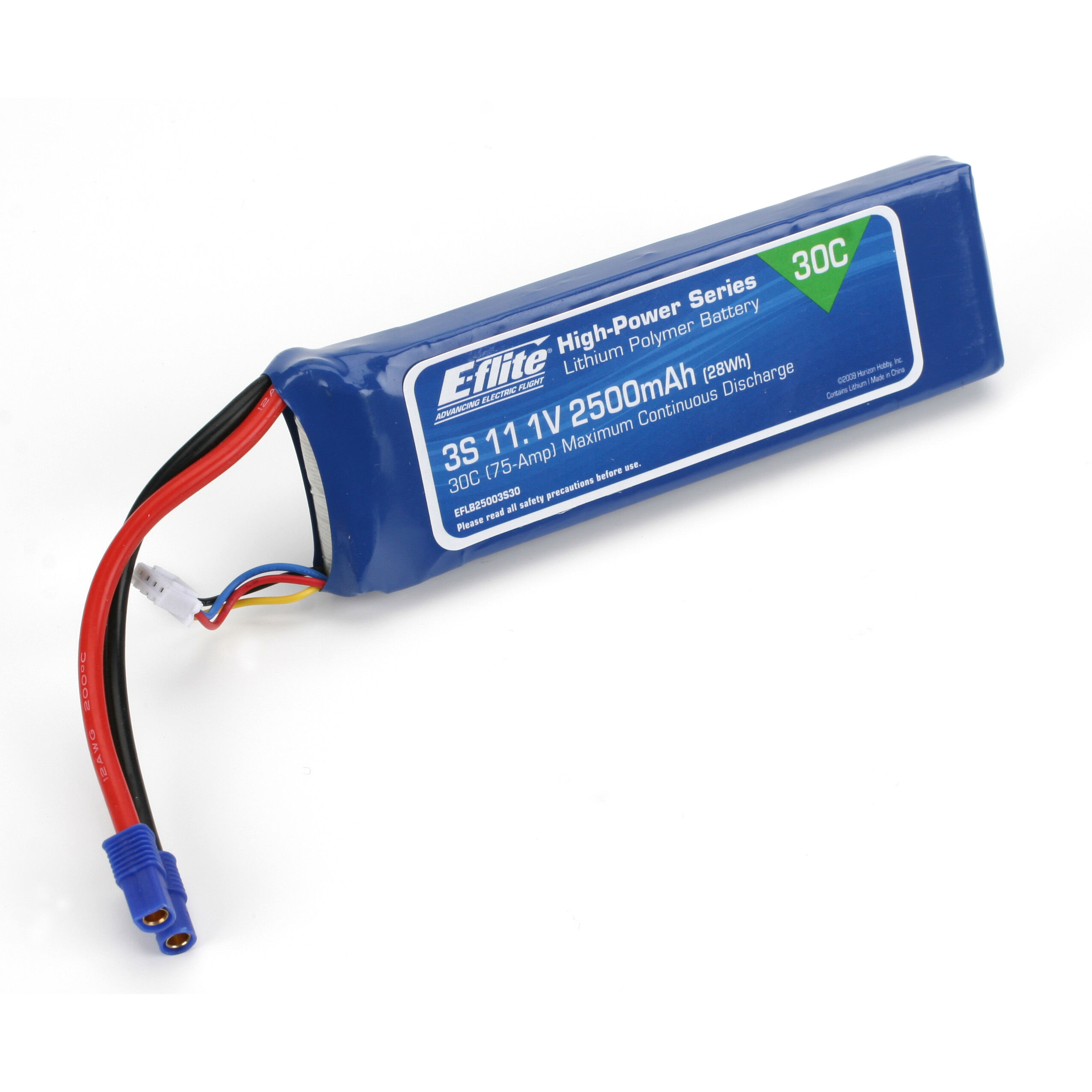 2500mAh 3S 11.1V 30C LiPo, 12AWG EC3-HOBBY ZONE