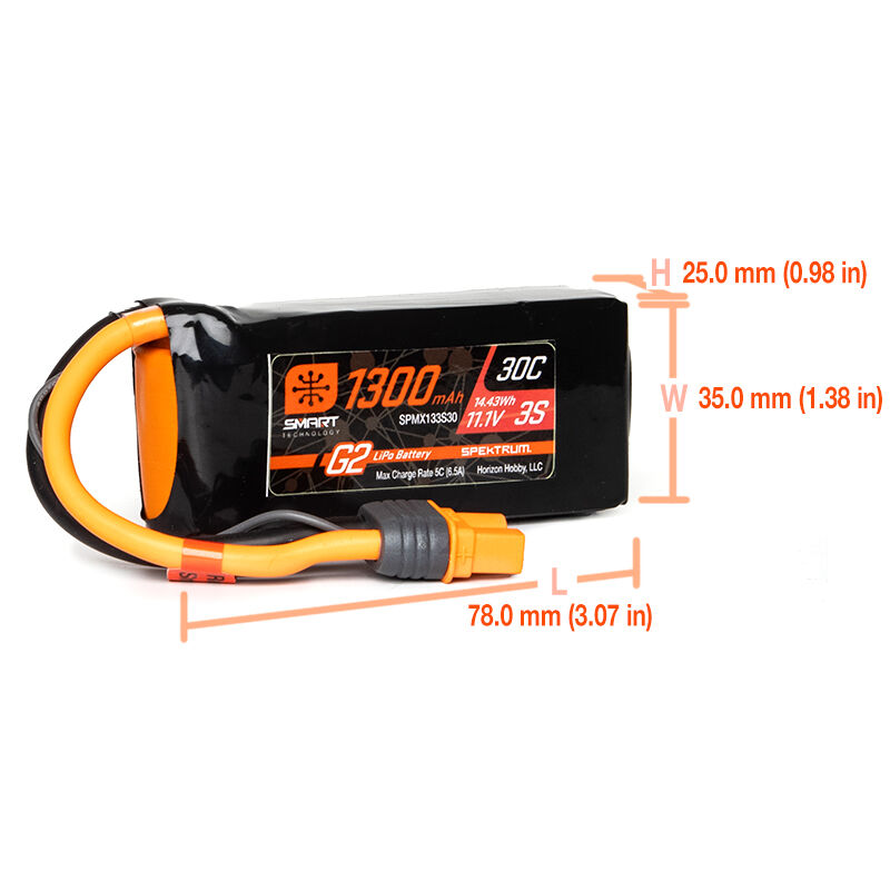 30 c rating lipo Spektrum SPMX133S30 11.1V 1300mAh 3S 30C Smart G2 Battery: IC3 Through the charger 11.1V/3S 1300mAh 30C LiPo Battery