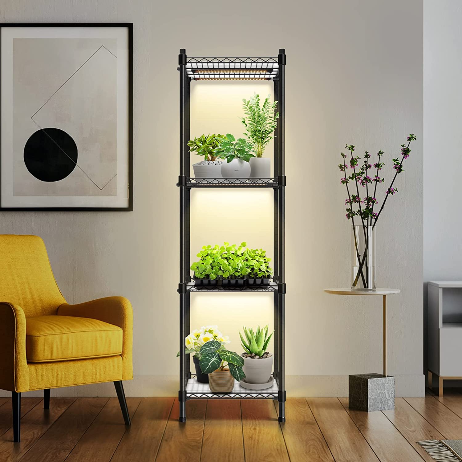 Bstrip Plant Shelf With Grow Light 4 Tier Grow Light Shelf With 60w