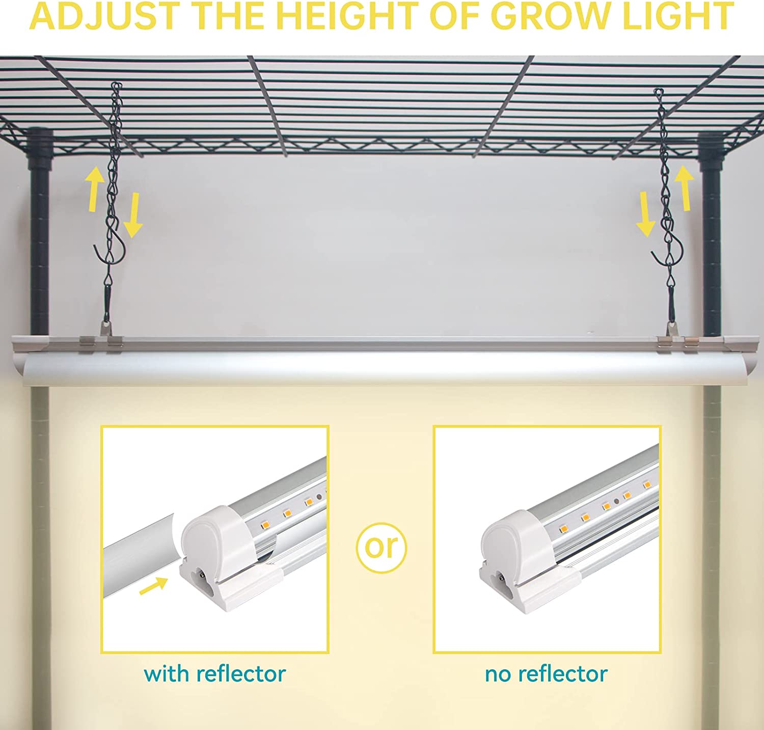 Bstrip DIY Plant Shelf with Grow Light, Grow Light Shelf with Adjustable Rack and Wheels, 8-Pack 192W T8 Full Spectrum Grow Lights for Seed Starting, Arbitrarily Assembled Plant Stand
