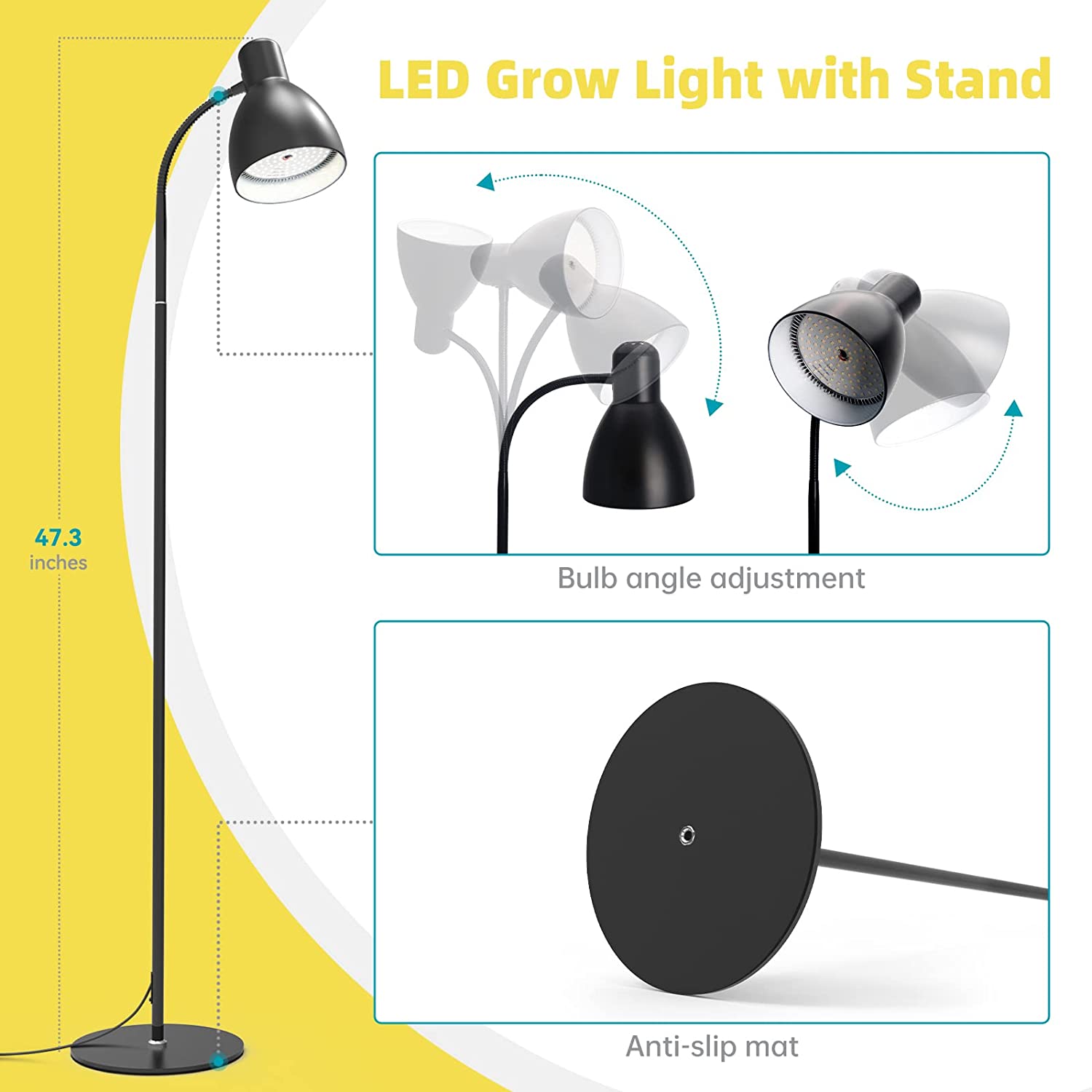 Grow Light Floor Lamp, 5000K Full Spectrum Plant Light for Indoor Plan