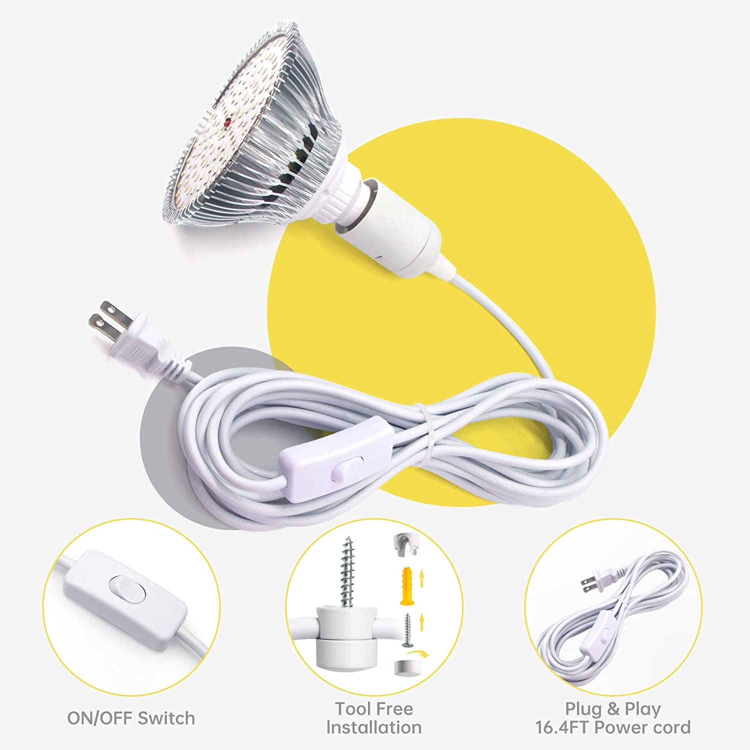 Bstrip LED Grow Light Bulb for Indoor Plants with Hanging System, 25W Full Spectrum, Plant Light Bulbs with 16.4FT Power Cord, Pendant Grow Lights for Indoor Plants, Flowers, Garden, Greenhouse