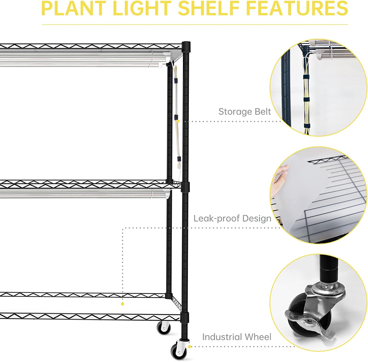 Bstrip DIY Plant Shelf with Grow Light, Grow Light Shelf with Adjustable Rack and Wheels, 8-Pack 192W T8 Full Spectrum Grow Lights for Seed Starting, Arbitrarily Assembled Plant Stand