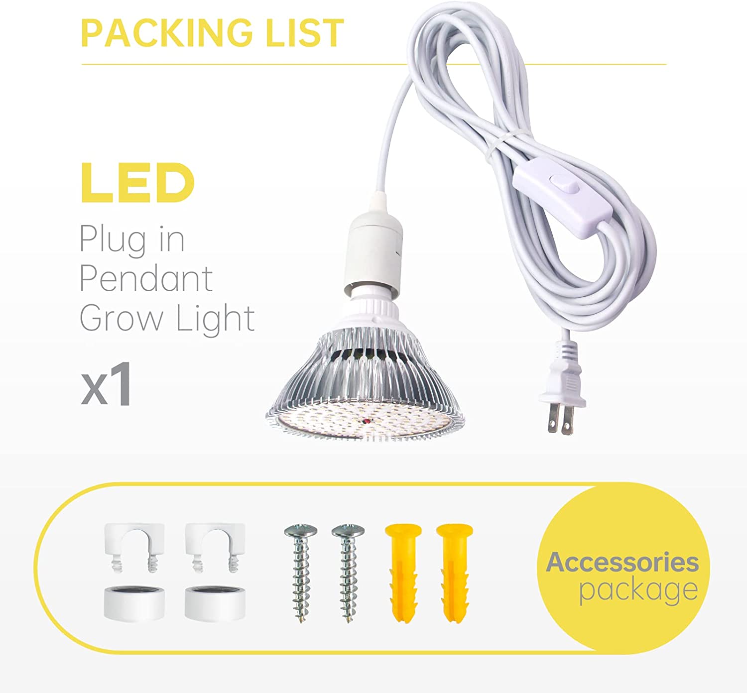 Bstrip LED Grow Light Bulb for Indoor Plants with Hanging System, 25W Full Spectrum, Plant Light Bulbs with 16.4FT Power Cord, Pendant Grow Lights for Indoor Plants, Flowers, Garden, Greenhouse