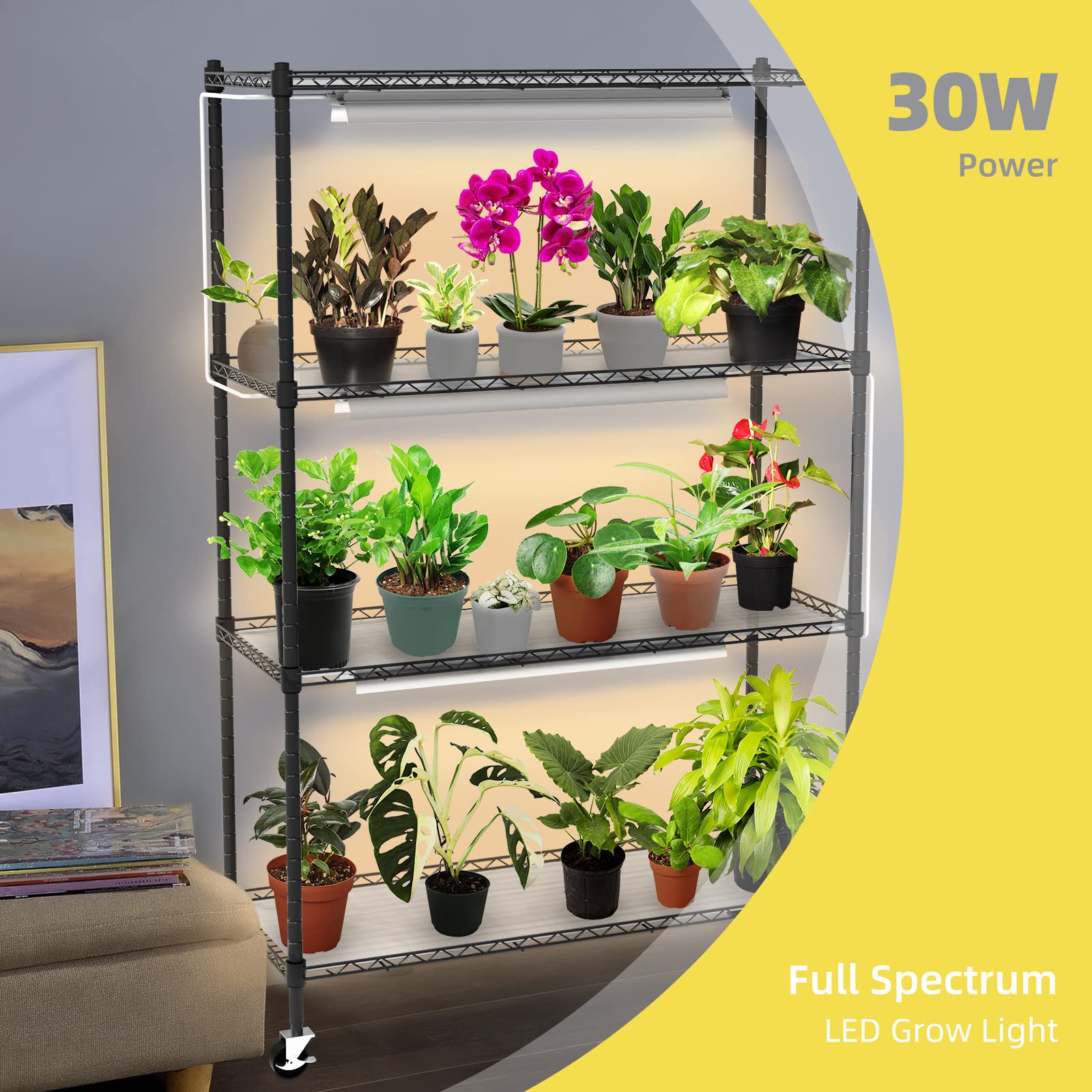 Bstrip Plant Shelf with Grow Light, 4-Tier Grow Light Shelf with 30W T5 Full Spectrum Grow Light, Plant Stand with Grow Light for Indoor Plants, Seed Starting, Seedlings(35.4" L x 13.8" W x 59" H)