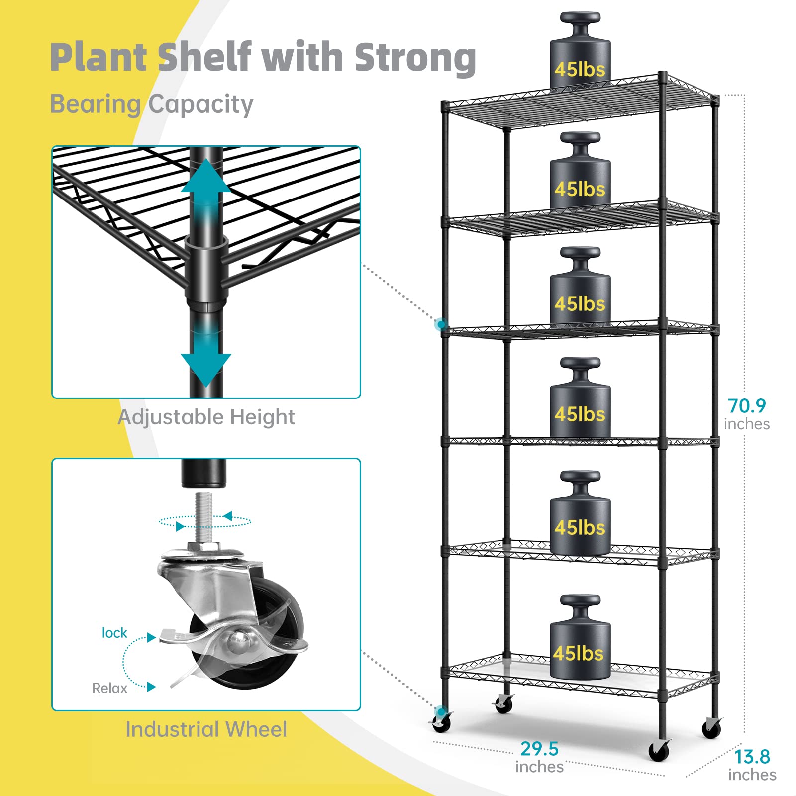 Bstrip Plant Shelf with Grow Light ,Grow Light Shelf with Cover and Thermometer, 6 Tier Plant Stand with Grow Light , Greenhouse with 150W Led Grow Light For Seed Starting , tray (29.5"L×13.8"W×70"H )
